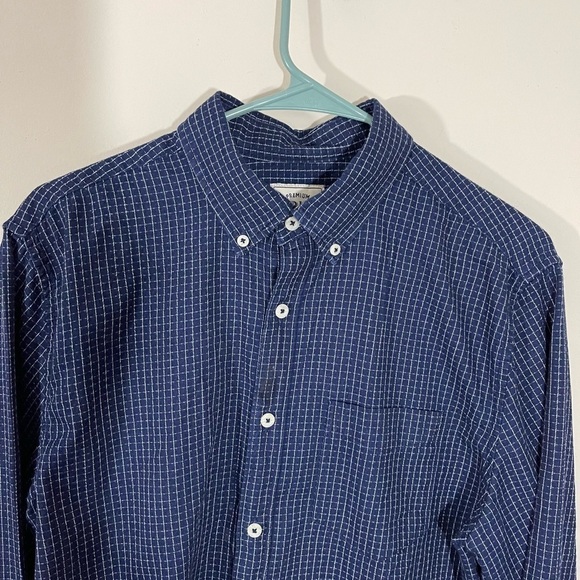 American Eagle sz med mens button down navy windowpane check Premium Indigo - Picture 2 of 12